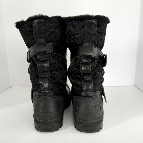 COACH Holiway Signature Snow Rain Boot in Black Canvas Women's Size 9.5 - Picture 9 of 14
